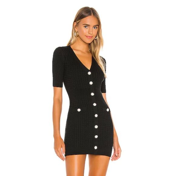 NEW Revolve Lovers + Friends Bella Mini Dress Faux Pearl Black Size Medium - Picture 1 of 9
